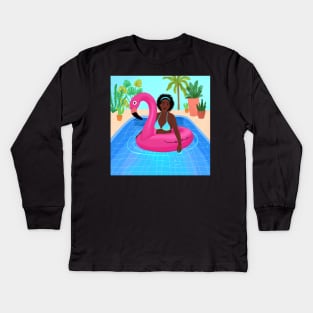 Flamingo pool Kids Long Sleeve T-Shirt